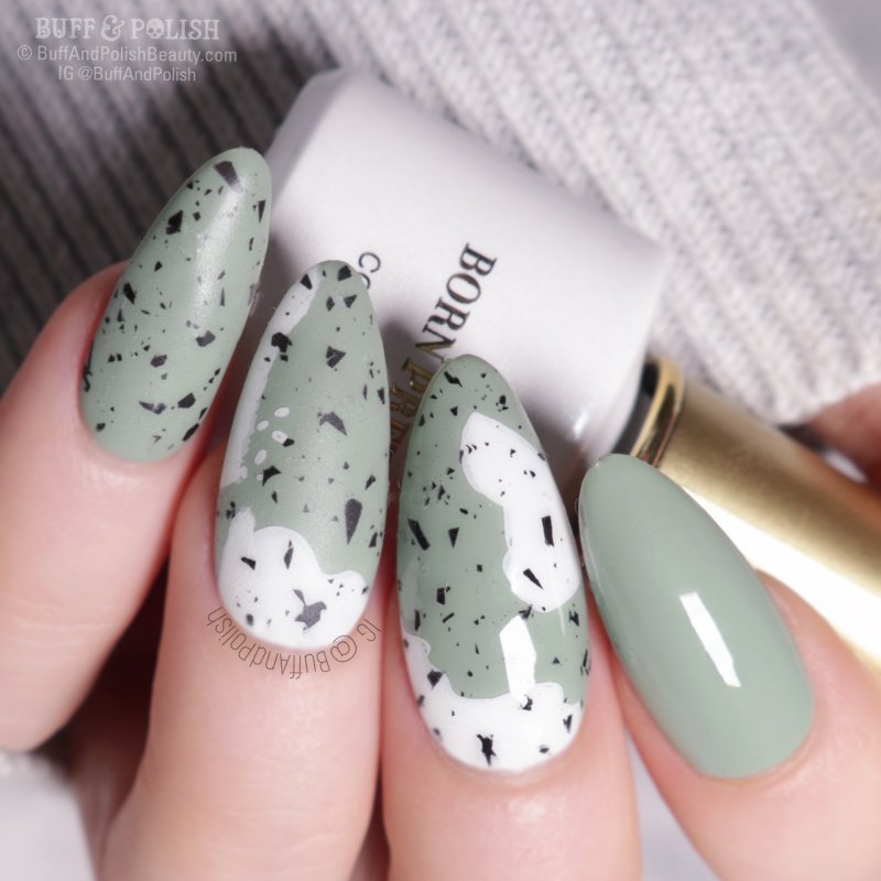 Buff & Polish - Born Pretty Eggshell Gel on Sage Green in Matte & Gloss