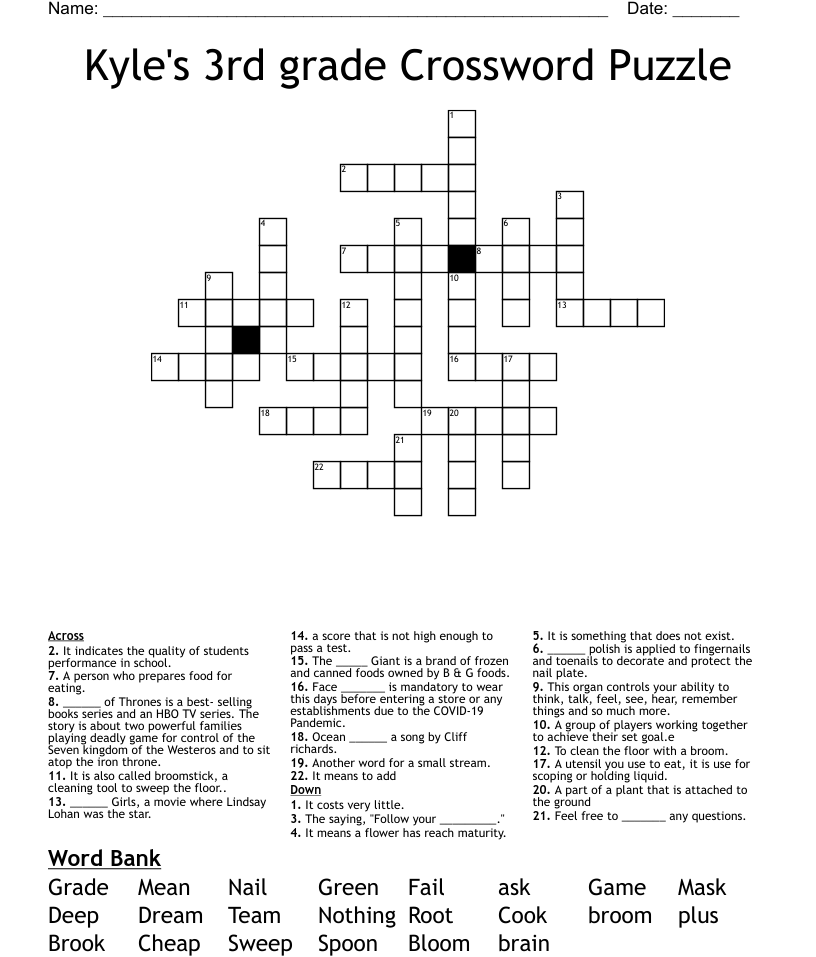 Image of a third grade crossword puzzle